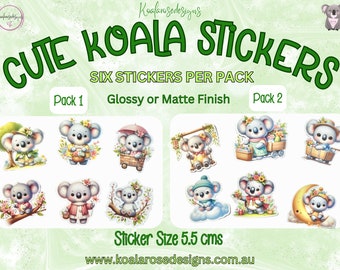 Cute Koala Stickers, Koala Sticker Set, Spring Koala Stickers, Sticker Pack, Koala Sticker Pack, Matte, Glossy, Aussie Koala Stickers, Gift