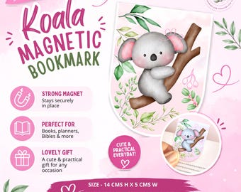 Marcapáginas magnético de animales australianos: Koala, pájaros, flores