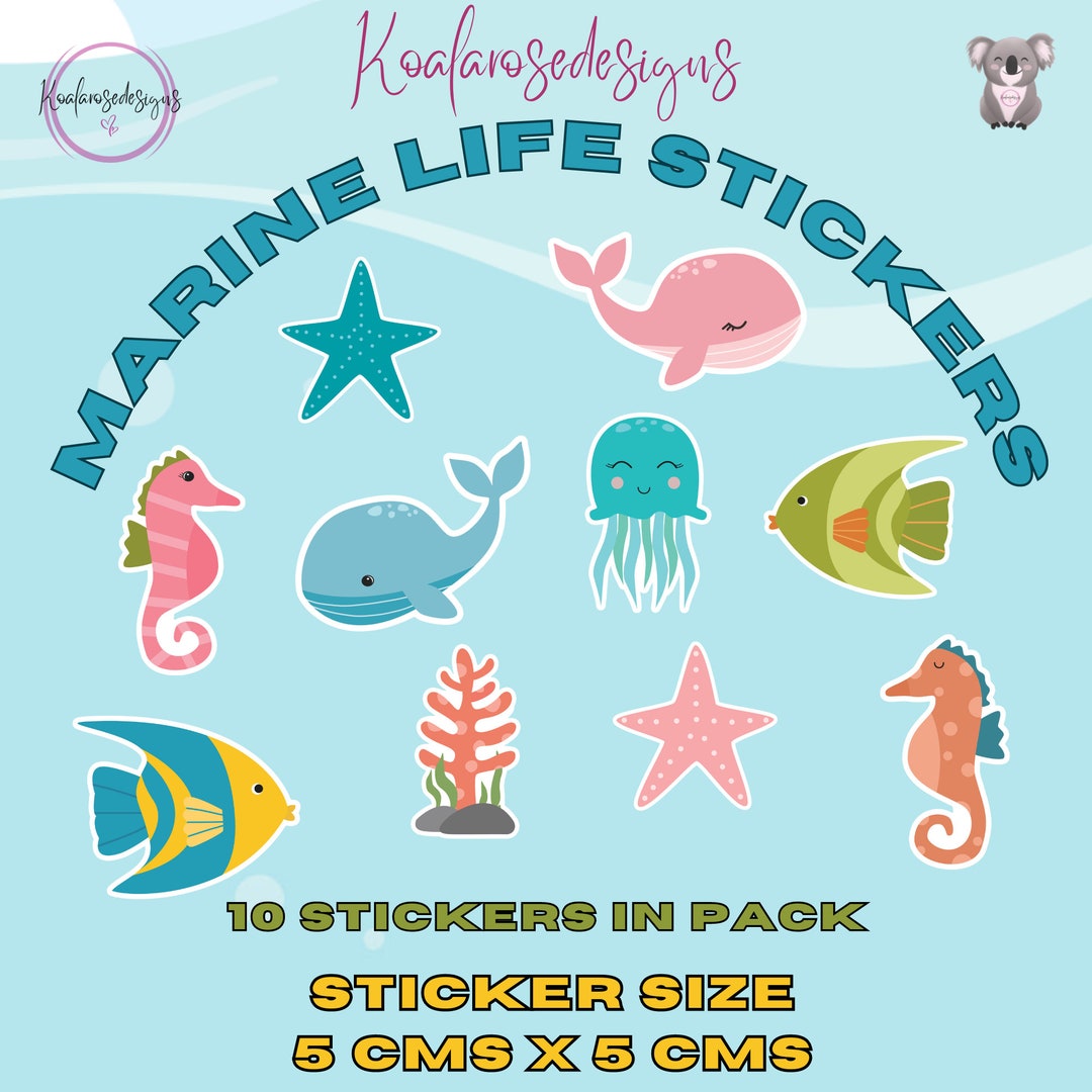 Marine Life Sea Creature Stickers Fish Sticker Octopus Etsy