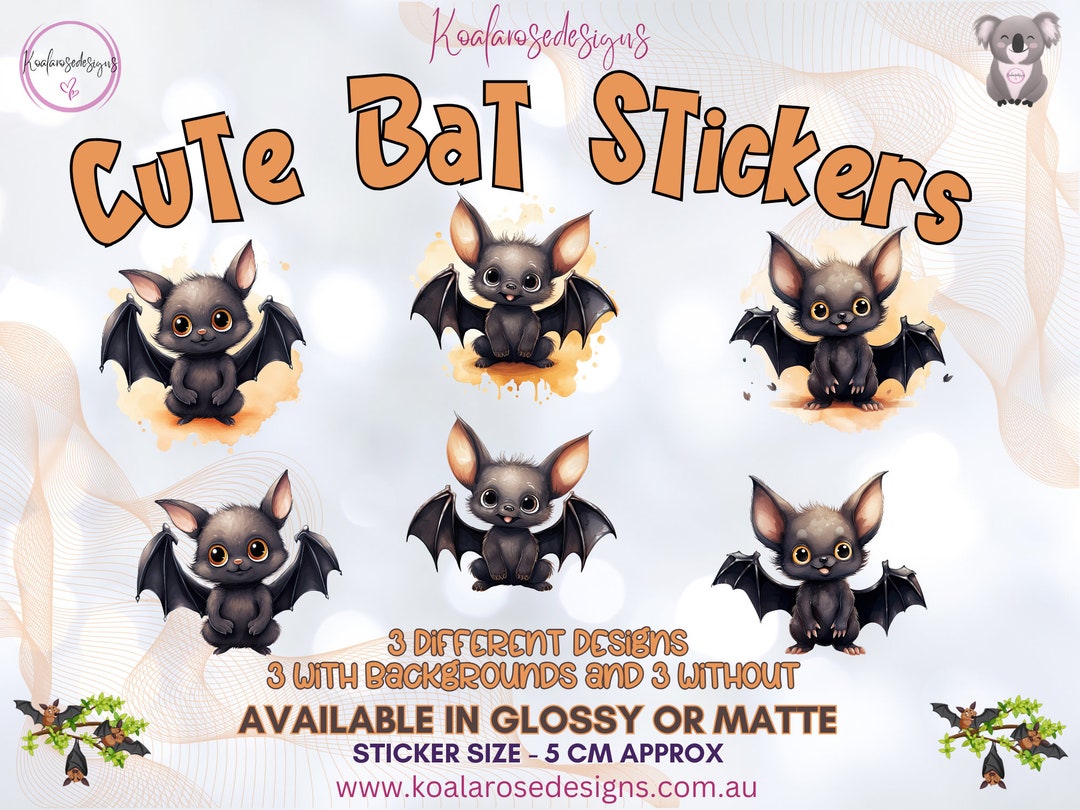 Cute Bat Stickers, Cute Flying Fox, Glossy, Matte, Bat Lover Stickers ...