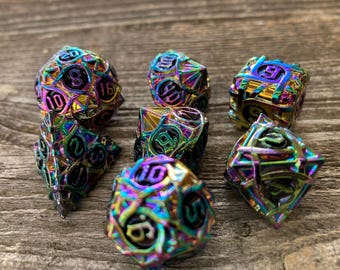 Rainbow Metal DnD Dice Set – Compact, Heavy, and Brilliantly Bold