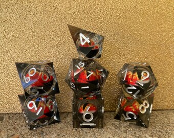 Dragon’s Gaze Dice Set – Transparent Black with Liquid Core Dragon Eye