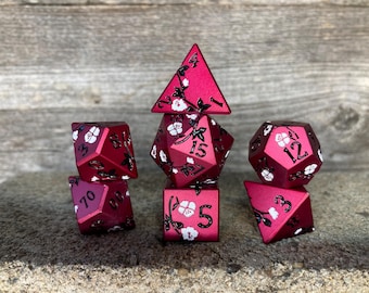 Cherry Blossom Pink/Red Solid metal set of DnD with white blossoms