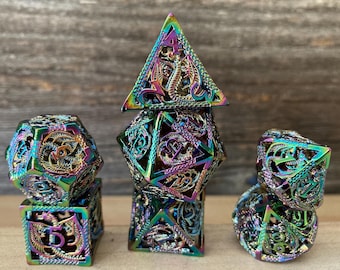 Hollow Rainbow Dragon Dice - Hollow Metal DnD Dice