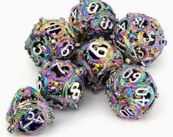 Royal Scepter Dice - Rainbow colored - Hollow Metal DnD Dice Set
