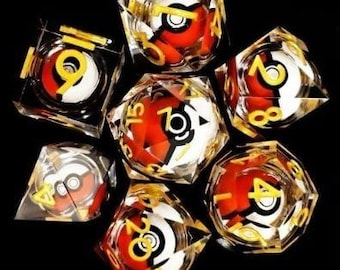 Pokemon inspired Pokeball Liquid Core DnD Dice Set