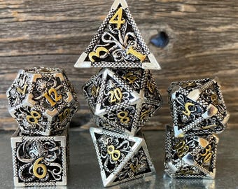 Octopus Dice - Silver/Gold - Hollow Metal DnD Dice / Singing Dice