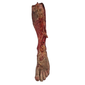 Accessoires d'horreur film sur une jambe masculine blessée, détails de haute qualité, zombies morts dans le sang, jambe masculine zombie grandeur nature pour Halloween