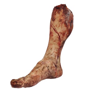 Accessoires d'horreur film sur une jambe masculine blessée, détails de haute qualité, zombies morts dans le sang, jambe masculine zombie grandeur nature pour Halloween