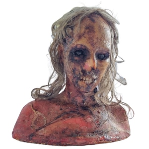 Halloween Horror Prop - Life Size Realistic Woman Zombie head, handmade scary zombie woman head, Fresh zombie trophy head