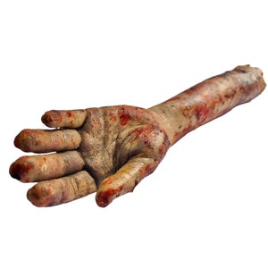 Accessoires d'horreur film sur une main de femme blessée, détails de haute qualité, zombies morts dans le sang, main de femme zombie grandeur nature pour Halloween