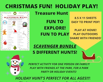 BUNDLE: Christmas Treasure Hunt for Kids | 5 Unique Christmas Scavenger Hunt |  Holiday Party Game