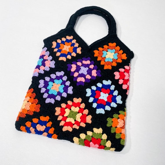 Vintage Crochet Granny Square Tote Bag - image 1