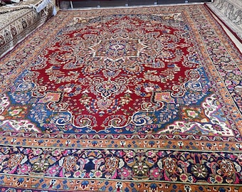 Elegant mint vintage 1960's hand knotted veggie dye khorasan rug 10x13 ft