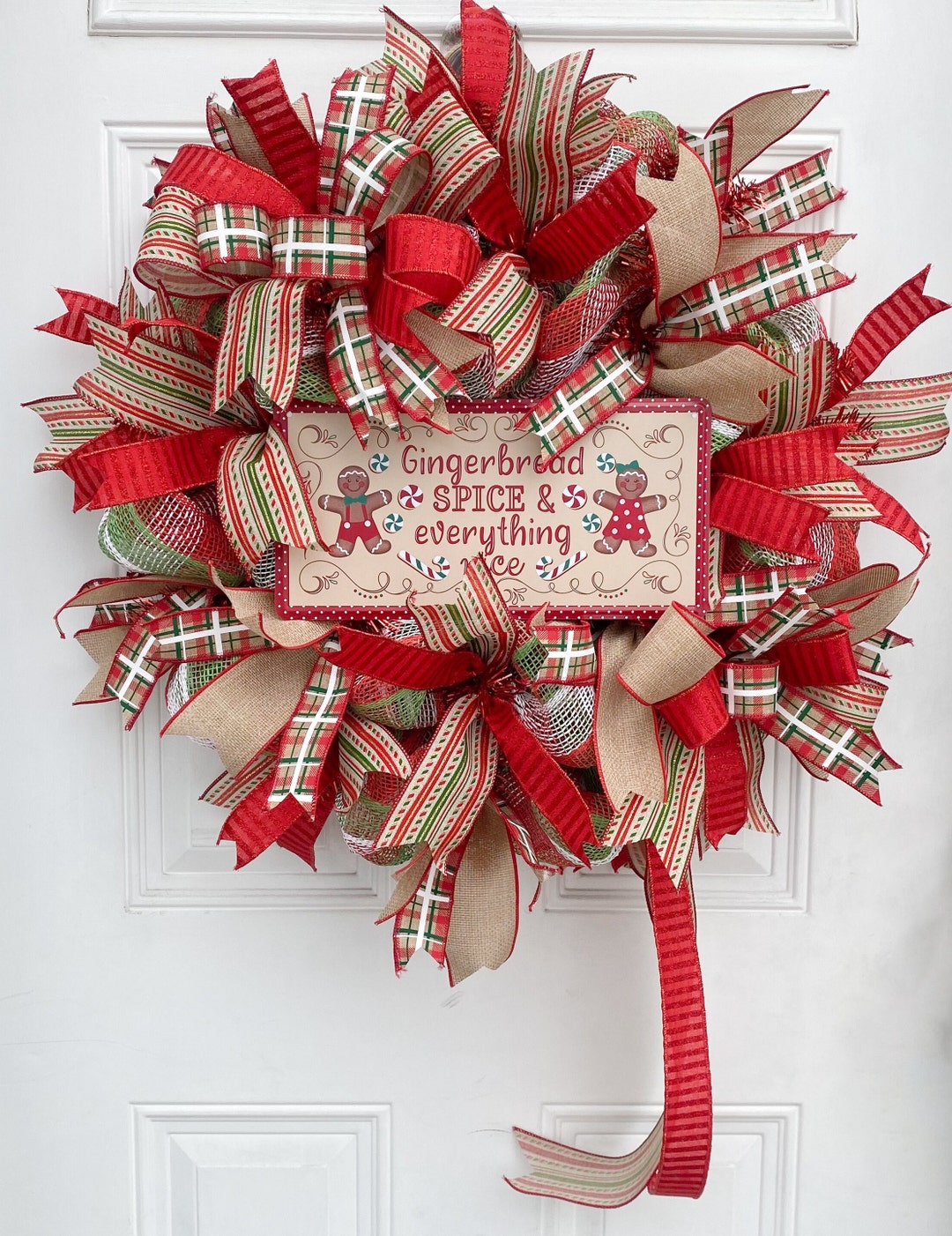 Gingerbread Christmas Wreath for Front Door, Christmas Door Hanger