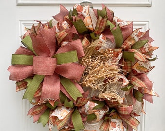 Fall Wreath for Front Door, Farmhouse Wreath, Rustic Fall Decor, Deco Mesh Wreath, Thanksgiving Wreath, Everyday Wreath