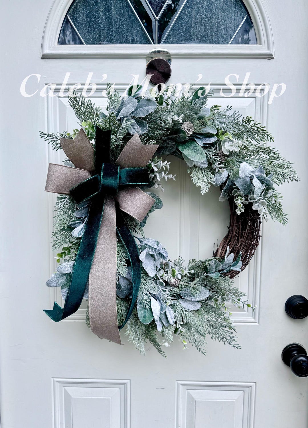 Flocked Winter Wreath for Front Door Lambs Ear Christmas Decoration for ...