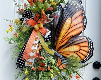 Monarch Butterfly Floral Grapevine Wreath for Front Door, Summer Home Decor Wreath, Butterfly Decor, Birthday Gift, Everyday Wreath