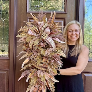 Rustic Fall Door Swag, Elegant Front Door Decor, Glam Autumn Wreath Alternative, Farmhouse Style Accent for Wall Hanger, Gift for Her Mom