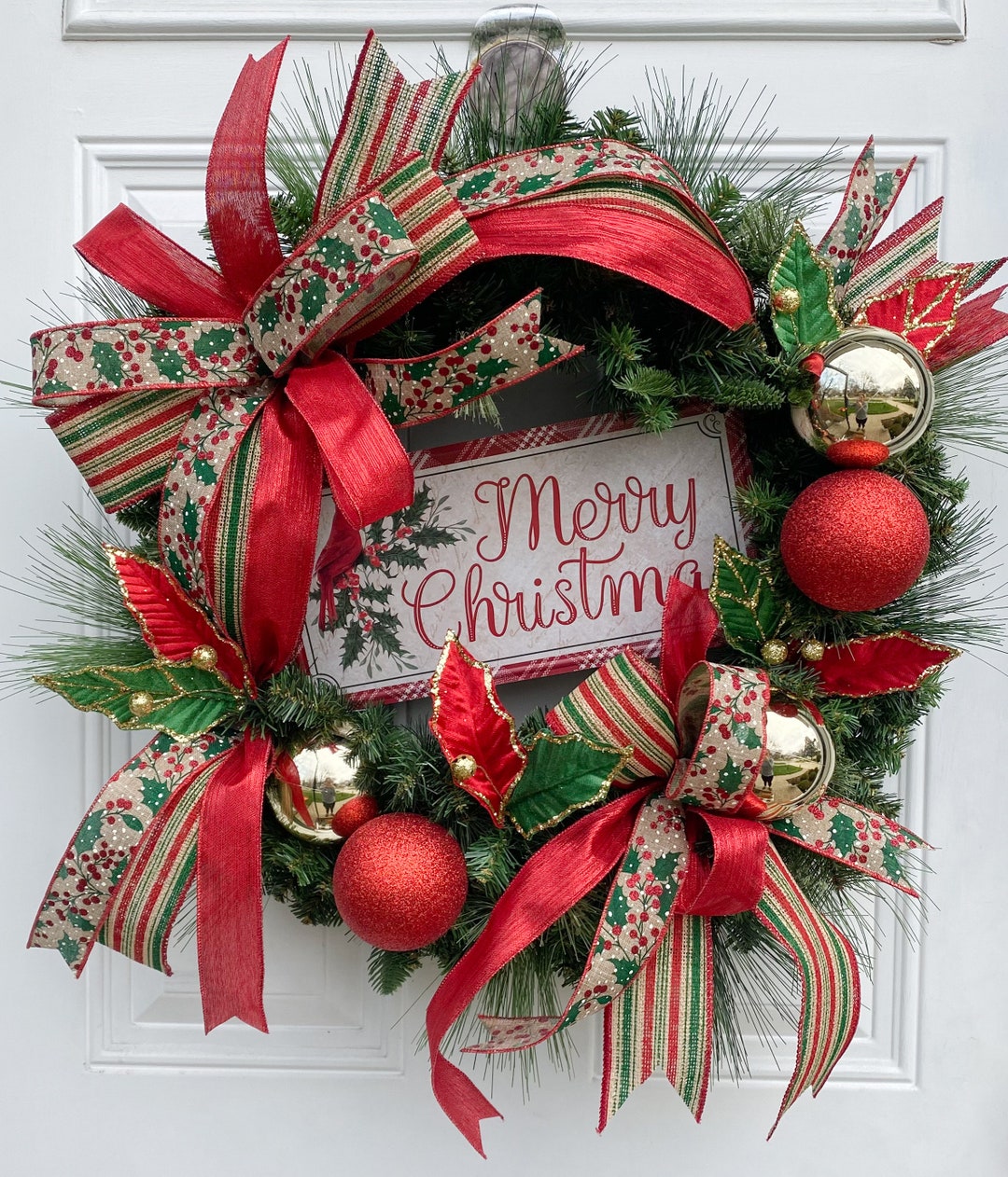 Classic Christmas Wreath for Front Door Traditional Holiday Etsy