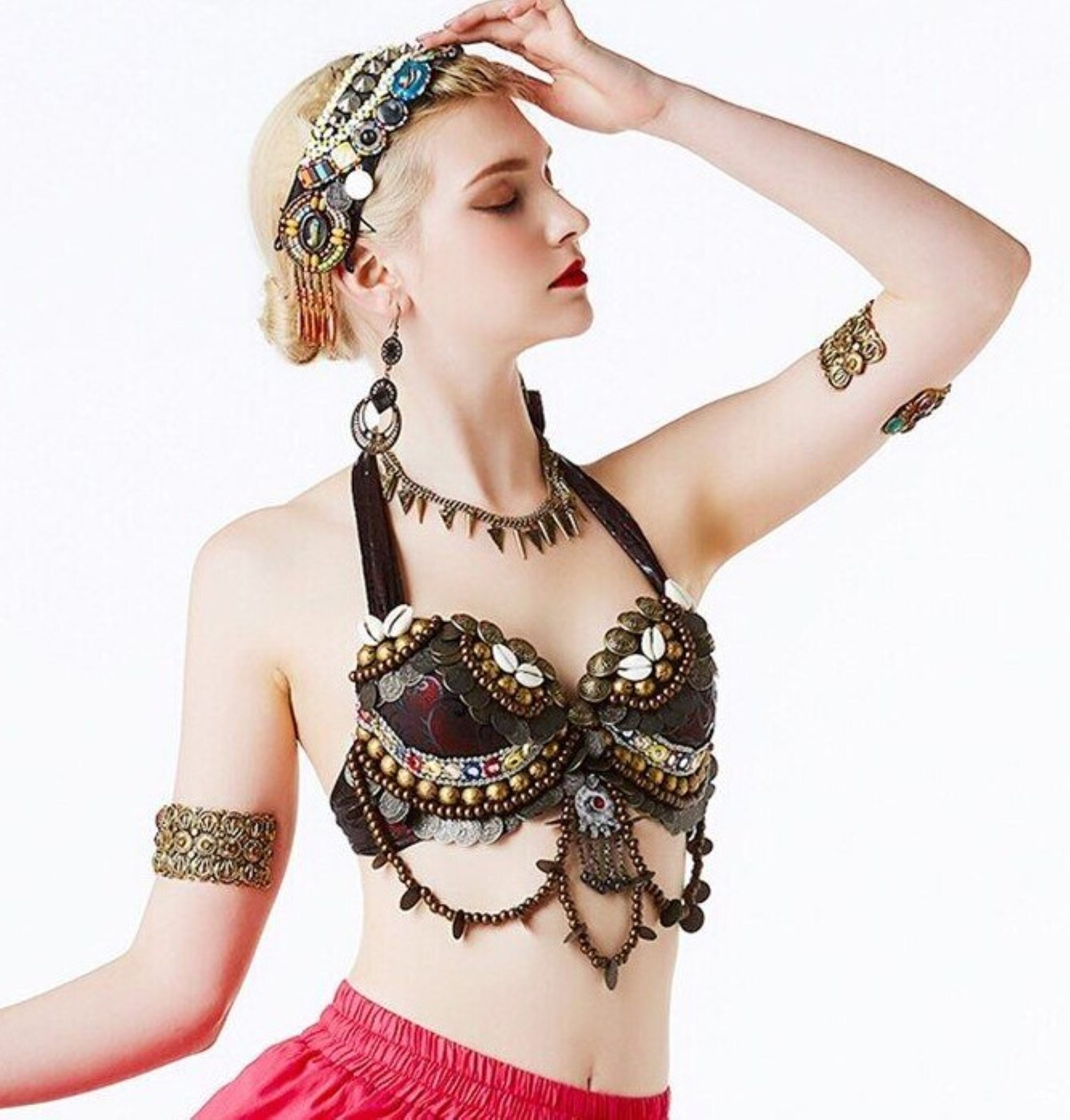 Lace Tribal Belly Dance Bra Top Halter Neck Gothic Gypsy Bohemian