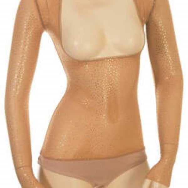 Belly Dance Body Belly Stocking costume Long Sleeve with Sparkle (Carmel)  U.S.A