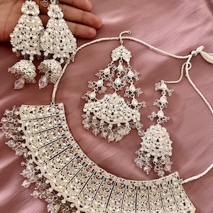 Rani Braut Set | Pakistanische und indische ethnische | Halskette/Ohrringe/Tikka/Jhoomar | Silberarbeit | Asiatische Hochzeit | Einzigartig und erschwinglich