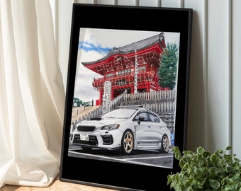 JDM wall art, Subaru Poster, JDM Poster, Car Poster, Gift for Him, Unique Gift, Original Drawing, Japanese Wall Decor, Garage Decor