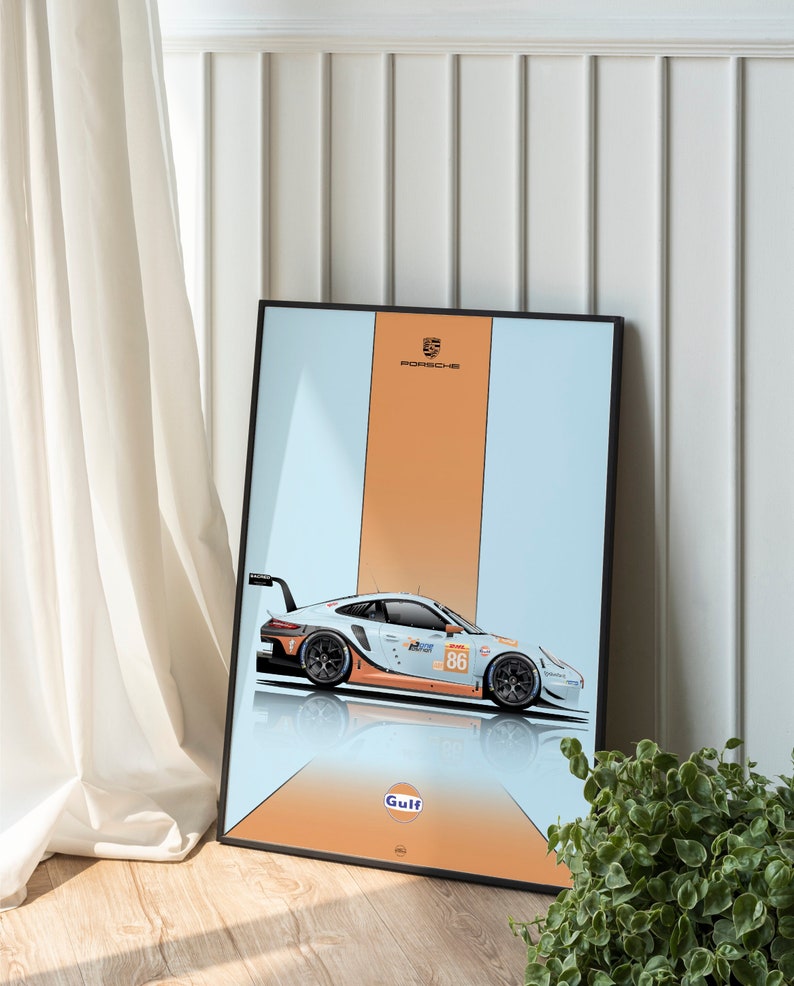 Porsche 911 RSR Racing Poster, Car Poster, Racing Wall Decor, Gulf ...