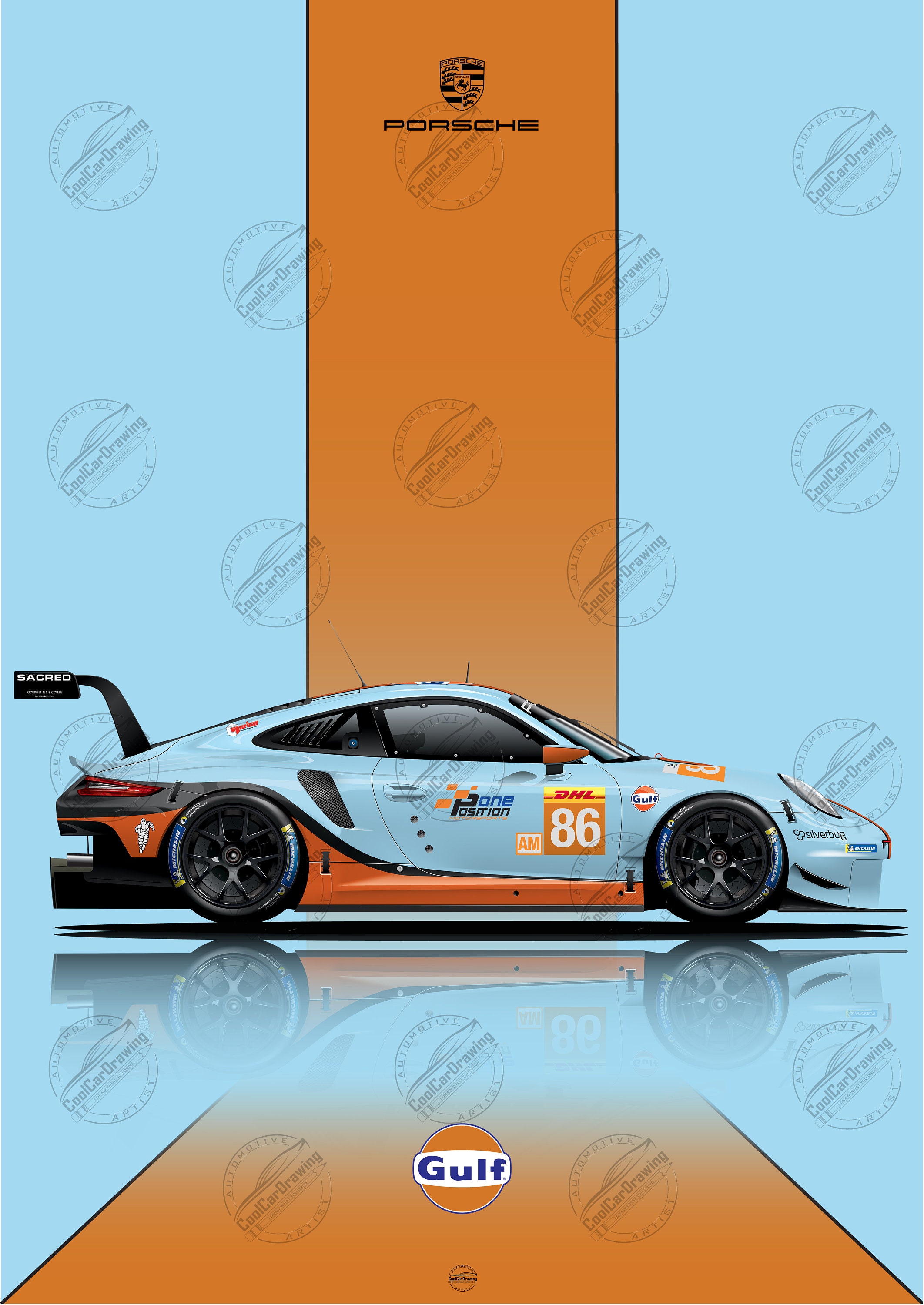 Porsche 911 RSR Racing Poster, Car Poster, Racing Wall Decor, Gulf ...