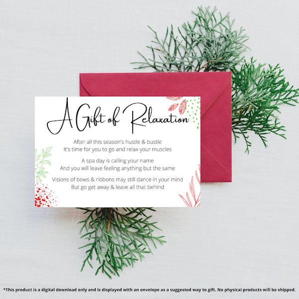 Spa Gift Idea | Massage Gift Idea | Experience Gift | Printable Digital Poem | Adventure Gift | Minimalist Gifting | Christmas Gift Ideas