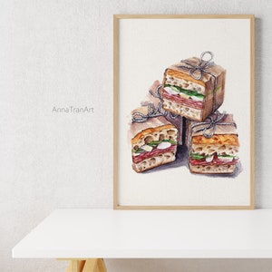 Italian sandwich trio - Food art - Printable watercolor art - hand drawn