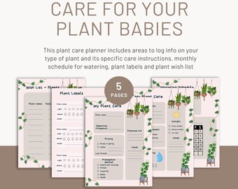 5 Page Bundle Plant tracker, Plant care planner, Plant Labels, Houseplant schedule, Watering Log, Plant Care Printable US - Letter size/A4