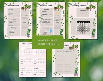 Plant care planner, Plant Labels, Houseplant schedule, 5 Page Bundle Plant tracker, Watering Log, Plant Care Printable US - Letter size/A4