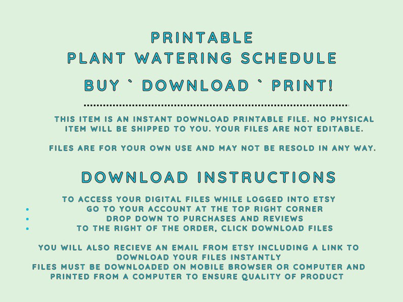 Printable Plant Watering Schedule House Plants, Plant Water Tracker
