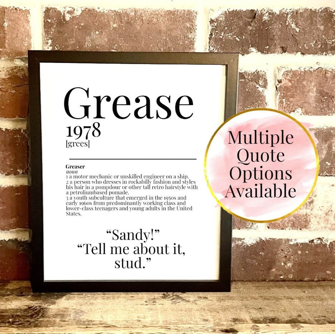 Grease 1978 Dictionary Description Quote Movie Print Vintage A5/A4/A3 ...