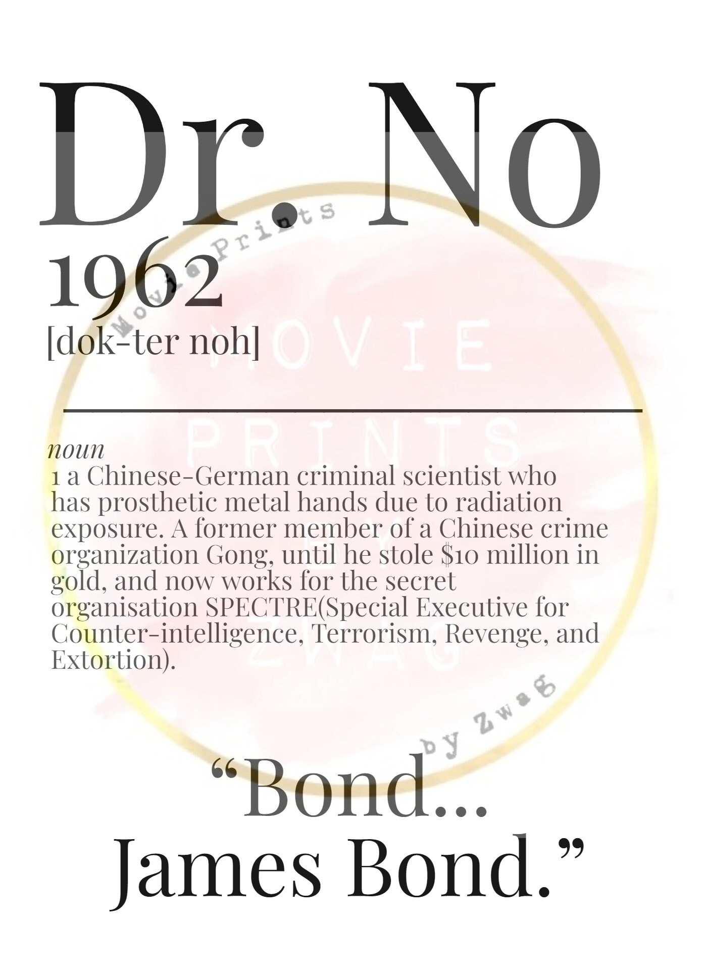 No Dictionary Dr. No 1962 Dictionary Description Quote Movie Print Vintage - Etsy UK