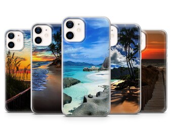 Ocean Beach Sunset Phone Case, Palm Tree Cover for iPhone 14Pro, 13, 12, 11, XR, 7, 8, Samsung S23, S22, S21FE, A53, A14, A13, Pixel 7, 6A