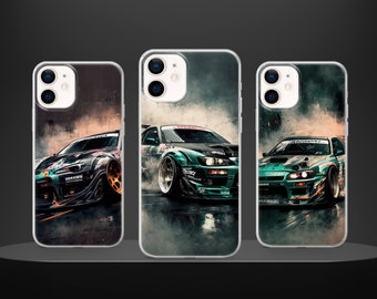 Street Car Phone Case Drift Racing Car Cover for iPhone 14Pro, 13, 12, 11, XR, 7, 8, Samsung S23, S22, S21FE, A53, A14, A13, Pixel 7, 6A