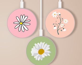 Flowers Wireless Charger Minimalist Fast Charging Station for All QI Enabled iPhone 8, 12ec, Xs, 14, 13, Xr, Samsung Galaxy A12, S22, S21Fe