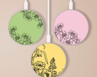 Flowers Wireless Charger Minimalist Charging Station for iPhone 14, 13, 12, 11, XR, SE, Samsung S22, S21 and all Qi charging enabled devices