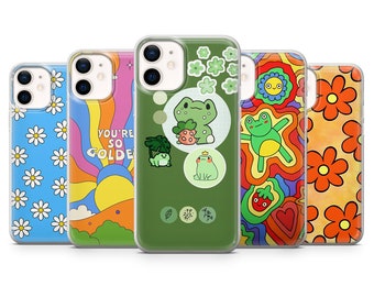 70s Hippie Phone Case Retro Floral Print Cover for iPhone 14Pro, 13, 12, 11, XR, 7, 8, Samsung S23, S22, S21FE, A53, A14, A13, Pixel 7, 6A