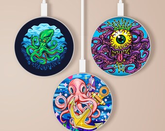 Octopus Charging Pad, Ocean Aesthetic Fast Charge Wireless for iPhone 13, 12, 11, X, Xr, 7, 8+, Samsung Galaxy S21, S20fe, A52, A72, A12
