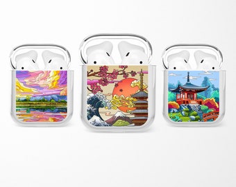 Japanese Anime AirPods Case Manga Lofi Design Cover for AirPods Generation 1 & 2 Protective Aesthetics Clear Plastic Cases