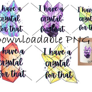 Puede incluir: Cuatro ilustraciones de acuarela de cristales con el texto "Tengo un cristal para eso" en cada uno. Los cristales son de diferentes colores, incluyendo morado, naranja, amarillo y verde. El texto está en negro.