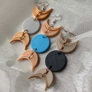 Moon Phases 3D Printed Earrings, Lunar Phase, Lightweight, Witchy, Astrology