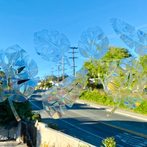Monstera & Palm Leaf Window Cling Sun Catcher, Window Decal, Rainbow Catcher, Prism Suncatcher