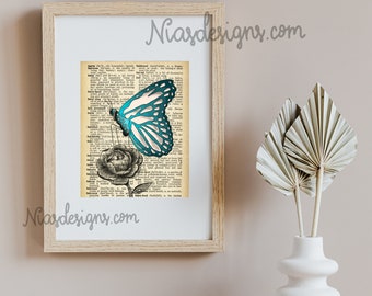 Blue Butterfly Dictionary Art Print- Dictionary Art