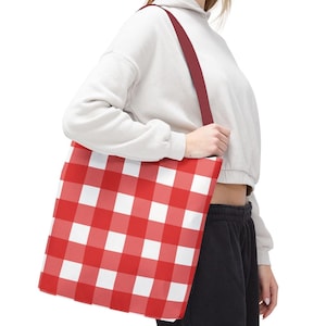 Rot karierte Einkaufstasche Picknick wesentliche Sommer-Art-Geschenk für sie Lebensmittelgeschäft Einkauf Strandtasche Lässig Alltagsgebrauch Kanadier Kanada-Tasche