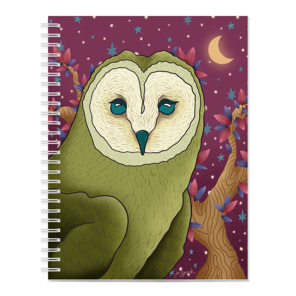 Owl Notebook, Magical Spiral Notebook, Pretty Owl Journal, Celestial Owl Journal